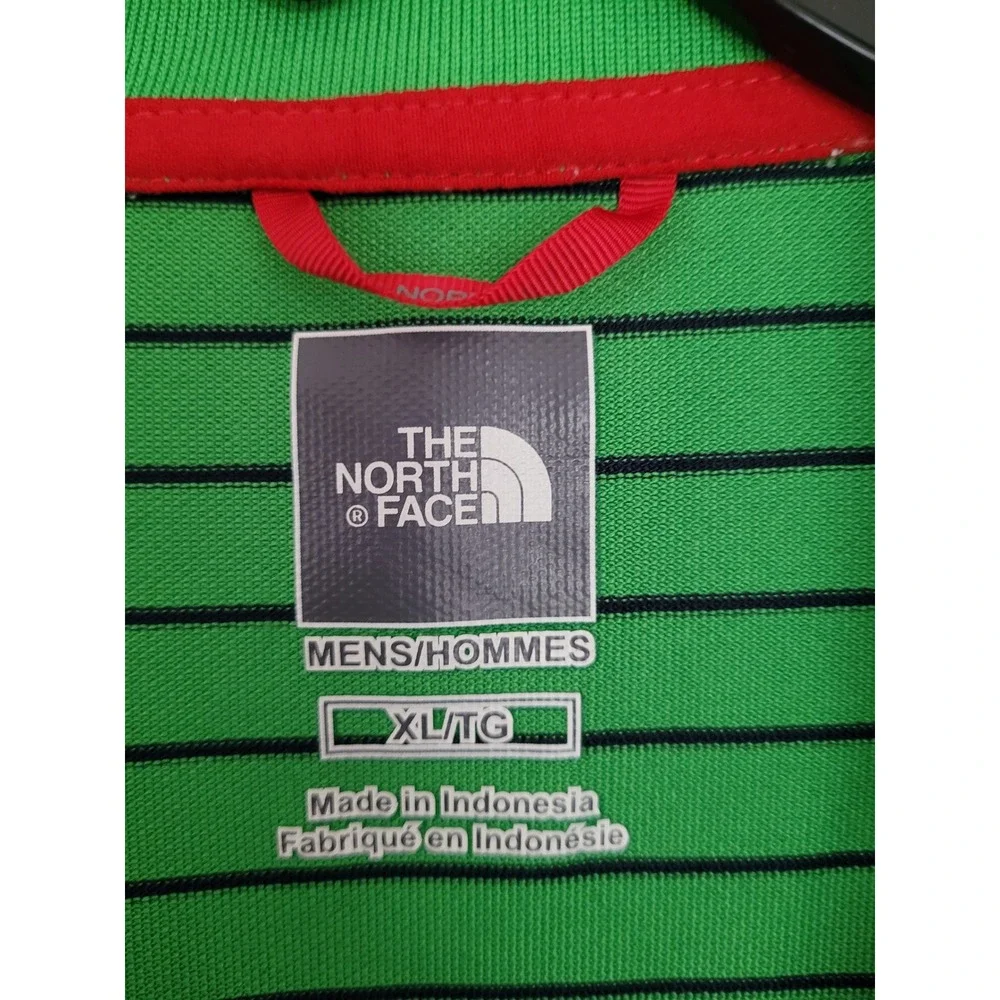 The North Face Mens XL Golf Polo Shirt‎ Green Black Stripe Zip Short Sleeve #1